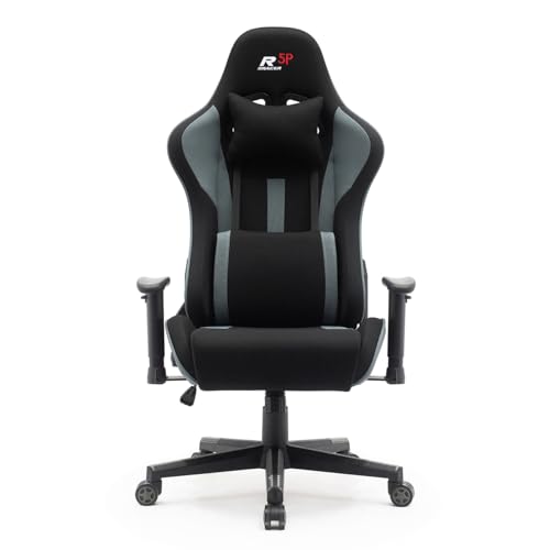 Superkancl Stoff-Gaming Stuhl SRACER R5P, Gaming Stuhl bis 130 kg, Racing Stuhl mit Kopfstütze, mit Lendenwirbelstütze, mit 2D-Armlehnen, schwarz-grau von Superkancl