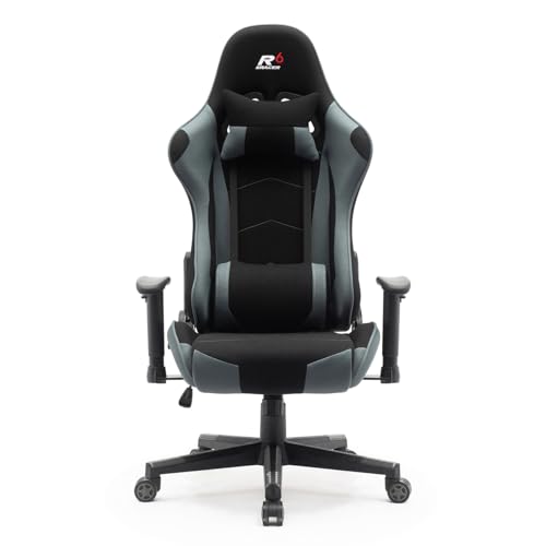 Superkancl Stoff-Gaming Stuhl SRACER R6, Gaming Stuhl bis 130 kg, Racing Stuhl mit Kopfstütze, mit Lendenwirbelstütze, mit 2D-Armlehnen, schwarz-grau von Superkancl