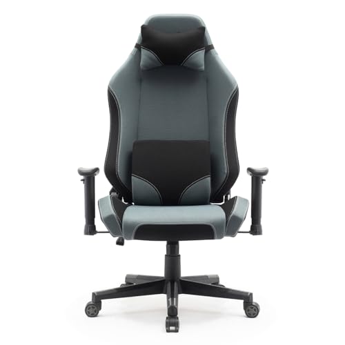 Superkancl Stoff-Gaming Stuhl SRACER R9P, Gaming Stuhl bis 140 kg, Racing Stuhl mit Kopfstütze, mit Lendenwirbelstütze, mit 2D-Armlehnen, grau-schwarz von Superkancl