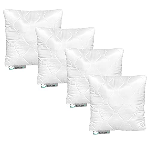 SuperKissen24. 4er Set Kopfkissen aus Mikrofaser 40x40 cm mit Polyester Kissenfüllung - waschbares Innenkissen geeignet für Allergiker - Couchkissen, Sofakissen, Dekokissen - Good Sleep Weiß von SuperKissen24.