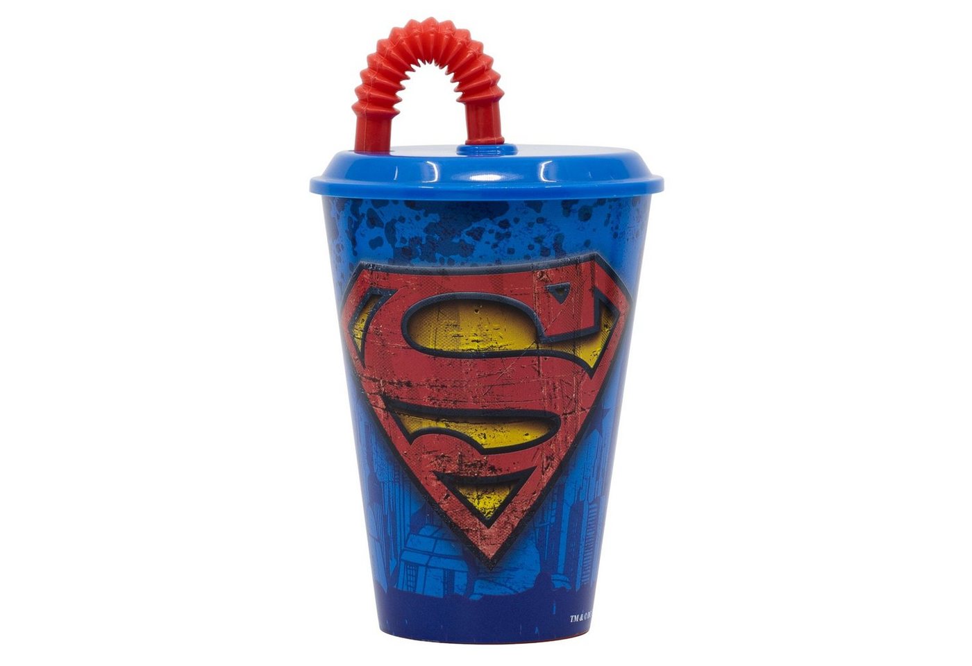 Superman Kinderbecher, Kunststoff, mit Deckel und Trinkhalm 430 ml BPA frei von Superman