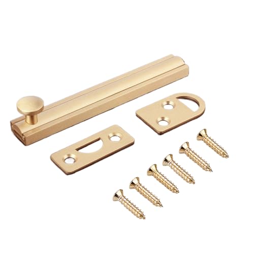 Oberflächenriegel, 1 Stück, Messing-Türriegel, einfaches Zylinderschloss für Zimmer, Fensterschlösser, Toilettentor und Schuppentüren (76 mm x 15 mm, gebürstetes Gold) von Supertool