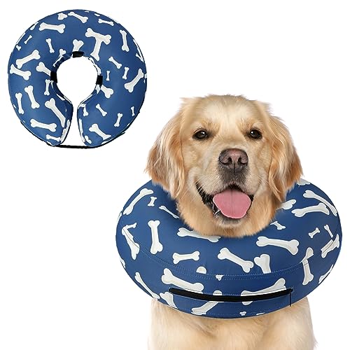 Supet Halskrause Hund, Aufblasbares Halskrause für Hunde und Katzen Alternative Nach der Operation, Einstellbar Bequem Schutzkragen für Haustier (Blau Knochen,XL) von Supet