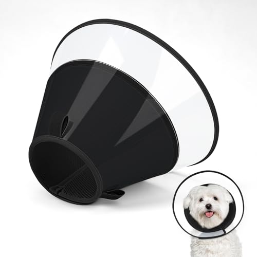 Supet Hundekegelhalsband mit weichem Polster, transparentes Elizabeth-Genesungshalsband für Hunde, um das Lecken nach Operationen, Kastration und Verletzungen zu stoppen(Black-XS) von Supet