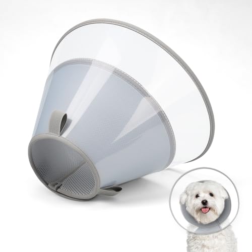 Supet Hundekegelhalsband mit weichem Polster, transparentes Elizabeth-Genesungshalsband für Hunde, um das Lecken nach Operationen, Kastration und Verletzungen zu stoppen(Grey-XS) von Supet