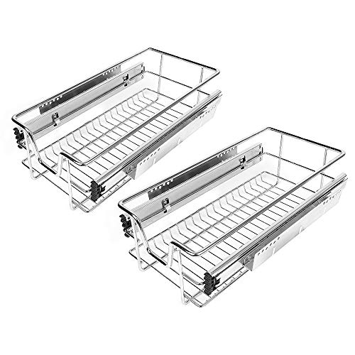 2 x Teleskopschublade Teleskop Schublade 26cm für die Küchenunterschränke, 2 Einbauschublade mit Schienen, Schrankauszug Verchromt Küchenschrank Organizer (26 cm) von Supfine