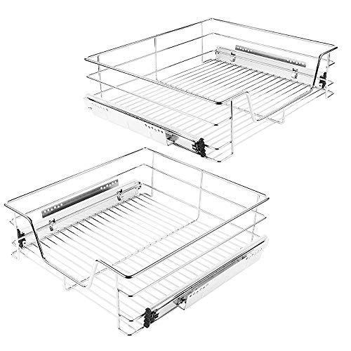 2 x Teleskopschublade Teleskop Schublade 56cm für die Küchenunterschränke, 2 Einbauschublade mit Schienen, Schrankauszug Verchromt Küchenschrank Organizer (56 cm) von Supfine