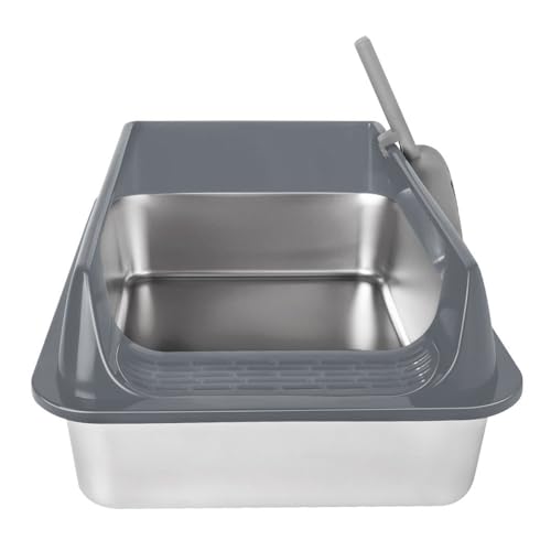 Katzenklo Edelstahl XL, Katzentoilette Edelstahl 30L Groß Kapazität Auslaufsicher mit Hohem Rand, Offene Katzenklo mit Streuschaufel (Grau, 50x35x24 cm, XL) von Supfine