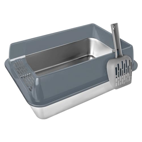 Katzenklo Edelstahl XXL, Große Kapazität Katzentoilette Edelstahl mit hohem Rand, Geruchsresistent Katzenklo Groß mit Katzenstreuschaufel und Anti-Rutsch Matte (Grau, 60x40x30cm, XXL) von Supfine