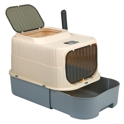 Katzentoilette XL mit Aktivkohlefilter, ausziehbares Tablett, Doppeltür, 49 x 37 x 37 cm (Grau) von Supfine