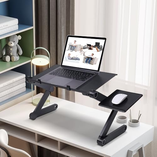 Laptoptisch, verstellbar, Bettplatte, faltbar, aus Aluminium, Belüftung, Höhe/Neigung verstellbar, Lap Desks Tablett (Schwarz, 42 x 26 x 25 cm) von Supfine