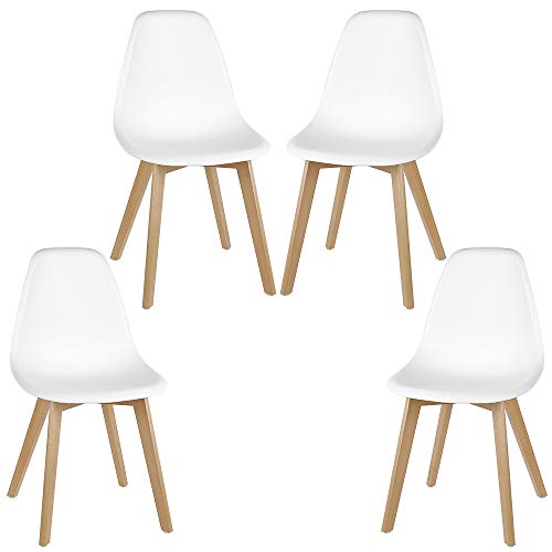 Set mit 4 Stühlen für Esszimmer, skandinavische Esszimmerstühle, Sitz aus Polypropylen und Füße aus Buchenholz, moderne Esszimmerstühle für Küche, Esszimmer, Wohnzimmer (Weiß, 4) von Supfine