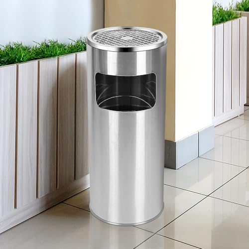 Supfine 2in1 Edelstahl Standaschenbecher mit Mülleimer, 30 Liter, Entnehmbarer Inneneimer, Stand Aschenbecher für Draussen Außen, Windaschenbecher für Eingangsbereich, Hotel (Silber, 30L, 1PC) von Supfine