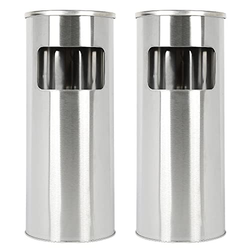Supfine 2in1 Edelstahl Standaschenbecher mit Mülleimer, 30 Liter, Entnehmbarer Inneneimer, Stand Aschenbecher für Draussen Außen, Windaschenbecher für Eingangsbereich, Hotel (Silber, 30L, 2PCS) von Supfine