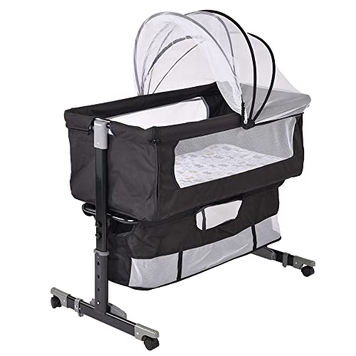 Supfine 3-in-1 Cododo-Bett, Höhenverstellung, Babybett, Cododo tragbar für Neugeborene/Säugling, Wiege Cododo mit Matratze, Moskitonetz und Aufbewahrungstasche (92 x 58 x 70 – 90 cm, schwarz) von Supfine