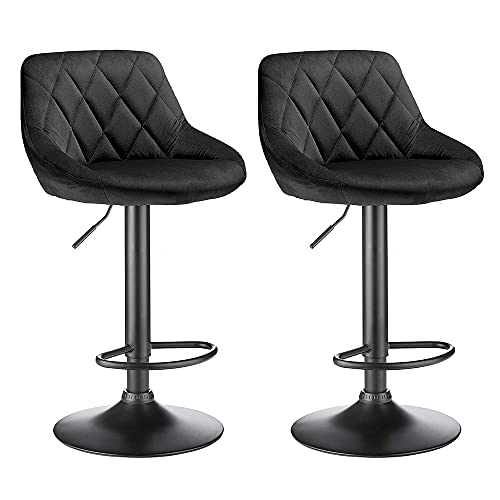 Supfine Barhocker 2er-Set, Samt-Barstuhl mit verstellbaren Beinen, Barhocker Höhenverstellbar, Moderne Barhocker mit Fußstütze, Barstuhl für Bar/Küche (2, Schwarz) von Supfine