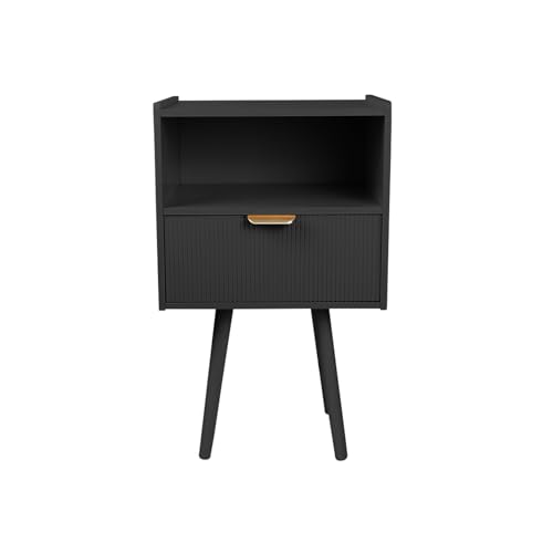 Supfine Nachttisch aus Holz, 2 Stück, kleiner Nachttisch mit Schublade, für Schlafzimmer, Wohnzimmer, Büro, 30 x 40 x 66 cm (Schwarz, 2 Stück) von Supfine