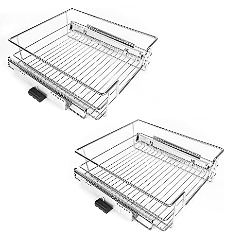 Teleskopschublade, Küchenschublade für Schrankbreite, Korbauszug Schrankauszug, Schubladeneinsätze für Küchenschrank, Schrankauszug, Vollauszug, Chrom, Küchenschrank Auszug (2, 41cm) von Supfine