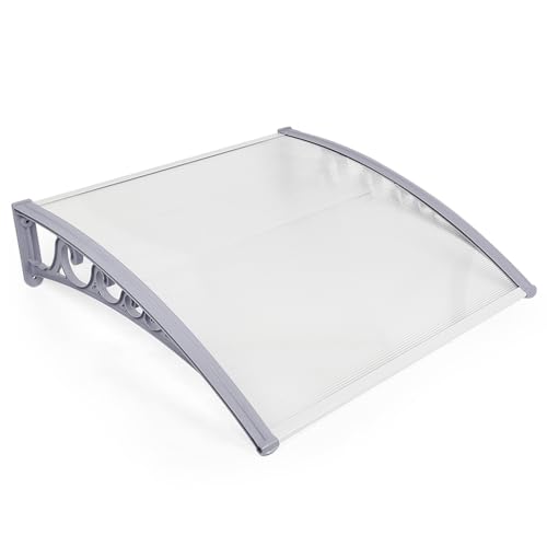 Vordach für Haustür Pultbogenvordach Transparent Polycarbonat Pultvordach Überdachung 5 mm, PP Halterung, Tür überdachung für Draußen Sonnenschutz Regenschutz (Grauweiß, 76x120cm) von Supfine