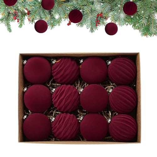 12 Pcs Christmas Tree Ornaments Velvet Balls | Velvet Christmas Balls,Velvet Christmas Ornaments for Tree Set of 12,Shatterproof Xmass Decorations Set for Tree Home Decoration von Suphyee