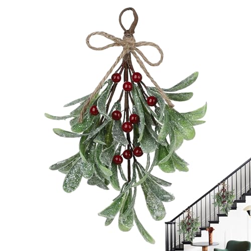 Artificial Mistletoe Floral Stems Christmas Decoration | Christmas Mistletoe Ornaments with Berries and Bow,Festive Mistletoe Garland,Frosted Artificial Mistletoe,Hanging Christmas Tree Ornaments von Suphyee