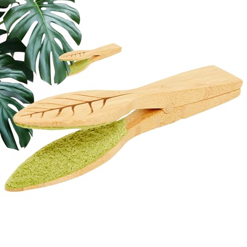 Generic Leaf Cleaning Tongs | Plant Leaf Lint Cleaner,Leaf-Shaped Cleaning Supplies,Leaf Cleaning Brush With Bambooo Handle And Microfiber Cloth,Perfect Plant Cleaning Tongs For Indoor Outdoor Plants von Suphyee
