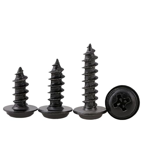 Supkancl 50/100/200 Stück M1.4 M1.7 M2 M2.5 M3 M3.5 M4 PWA Mini-Kreuzschlitzschrauben aus schwarzem Stahl mit rundem Kopf und Unterlegscheibe(10mm,M2.6 x100pcs) von Supkancl