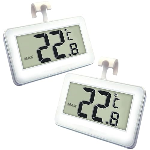 Kühlschrankthermometer, Digital Gefrierschrank Thermometer Mit Gefrierschrank Thermometer Einfach zu lesen LCD Display mit Max/Min Record Funktion Perfekt für Innen/Im Freien/Zuhause(Weiß-2) von Suplong