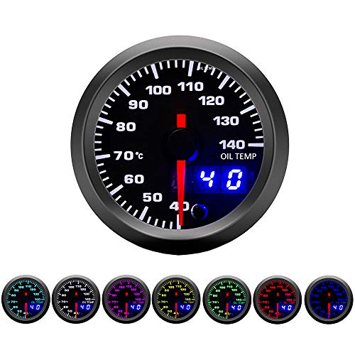 Supmico 52mm Automotor Zeiger Öltemperatur Messgerät Kit Temperatur Celsius Öltemperaturanzeige 7 Farbe Lichtanzeige Zeigeranzeige Digital Doppelanzeige von Supmico