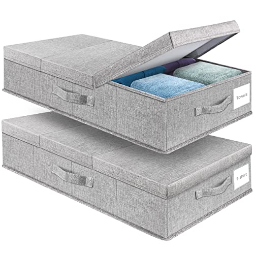 Supowin Unterbett-Aufbewahrungsbehälter mit Deckel (2er-Set) Große Unterbett-Aufbewahrungsbox mit Griff, Decken, Kissen, Grau von Supowin