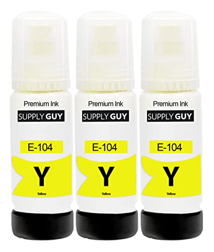 Supply Guy Tinte kompatibel mit Epson 104 Gelb für EcoTank ET-2710 ET-2711 ET-2712 ET-2714 ET-2715 ET-2720 ET-2721 ET-2726 ET-2810 ET-2815 ET-2820 ET-2821 ET-2825 ET-2826 ET-4700 ET-4800 (3 x 70ml) von Supply Guy