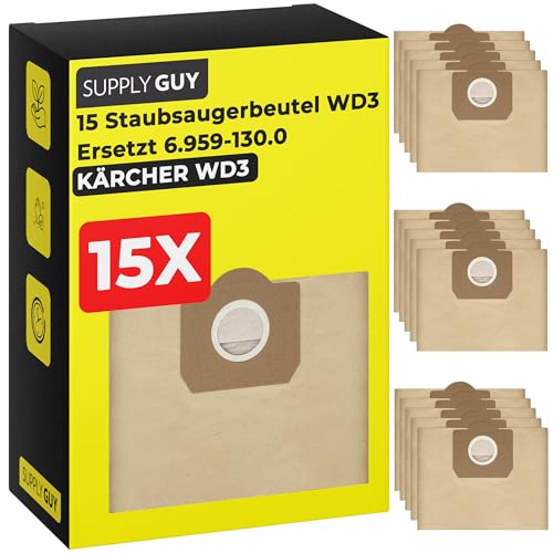 Supply Guy WD3 Beutel kompatibel mit Kärcher WD1 WD2 WD3 MV3 SE4000 4001 4002 Ersatzteile 15 Ersatz Beutel ersetzt 6.959-130.0 (15 Set Staubsaugerbeutel) von Supply Guy