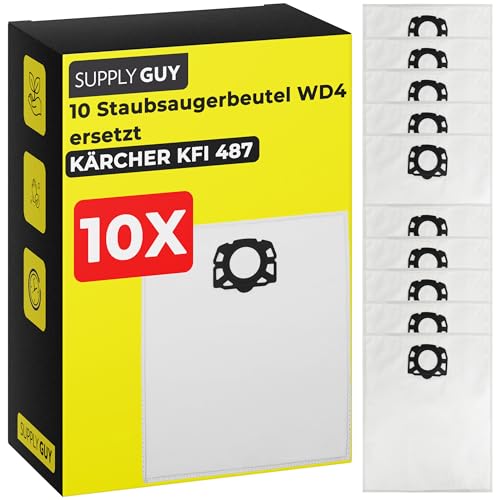 Supply Guy WD4 Beutel kompatibel mit Kärcher KFI 487 WD4 WD5 WD6 MV6 SE5 SE6 Ersatzteile 10 Ersatz Beutel ersetzt 2.863-006.0 (10 Set Staubsaugerbeutel) von Supply Guy