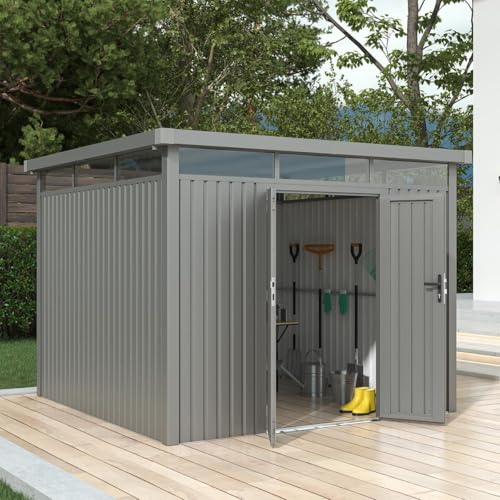 Metall Gartenhaus Lyon Geräteschuppen Gerätehaus Fahrradgarage grau Taupe 3 Größen für Fahrräder Geräte Werkzeug von Supply24 since 2004