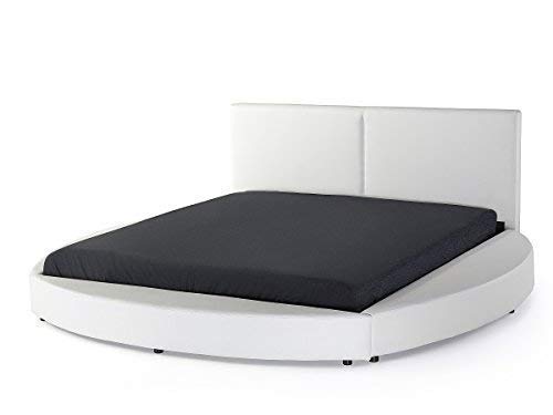 Supply24 since 2004 Designer Rundbett Echtleder Bett/rundes Lederbett Luna schwarz oder Weiss Polsterbett Leder mit Lattenrost/Lattenrahmen 180 x 200 cm abgerundet günstig (Weiss) von Supply24 since 2004