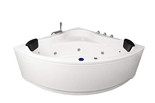 Whirlpool Badewanne Karibik Basic – Made in Germany | Runde Eckbadewanne mit 13 Massage-Düsen, LED Beleuchtung & Armaturen | Maße: [130x130 cm] | Spa-Badewanne für 2 Personen von Supply24 since 2004
