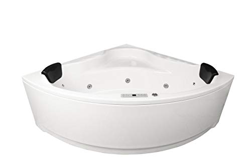 Whirlpool Badewanne Karibik Profi Made in Germany 130 x 130, 140 x 140 oder 150 x 150 cm mit 21 Massage Düsen LED Heizung Ozon Desinfektion Ohne Messing Armaturen Eckwanne Spa Eckbadewanne günstig von Supply24 since 2004