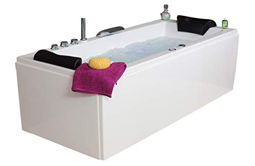 Whirlpool Badewanne Relax Basic MADE IN GERMANY 180/190 / 200 x 80/90 cm mit 16 Massage Düsen + LED Beleuchtung + dhW + MIT Messing Armaturen verchromt rechts oder links Eckbadewanne günstig von Supply24 since 2004