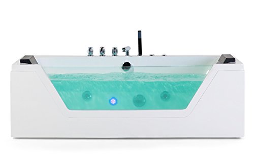 Whirlpool Badewanne Samurai in 3 Größen Farbe WEISS mit 10 Massage Düsen Glas LED an einer Wand freistehend Eckwanne Glasfront Spa Hot tub für Bad (162x76 cm) von Supply24 since 2004