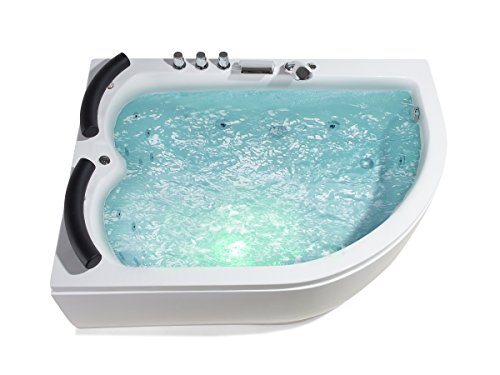 XXL Whirlpool Badewanne Palermo LINKS Doppelwanne mit 15 Massage Düsen LED Unterwasser Beleuchtung Licht Wasserfall große Doppel Eckwanne Hot Tub Spa indoor innen günstig von Supply24 since 2004