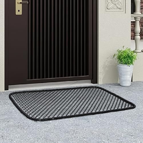 Strapazierfähige Outdoor-Matte (schwarz) – wasserdichte Eingangsmatte, Allwetter-Metallschaber-Fußmatte mit Netz-Design für Schuhe, Stiefel, Terrasse, Garten von Support Way