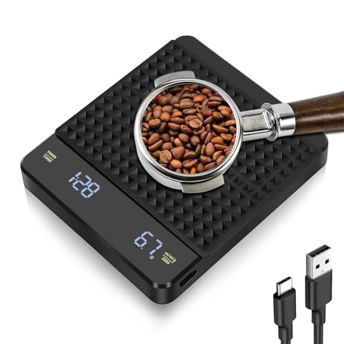 Digitale Kaffeewaage mit Timer, 0.1g Genaue Kaffeewaage mit 5 Modi, Wiederaufladbare Digital Kaffeewaage, Mini Küchenwaage mit Tara Funktion für Espresso und Pour-Over Kaffee, Max 3kg von Suprbee