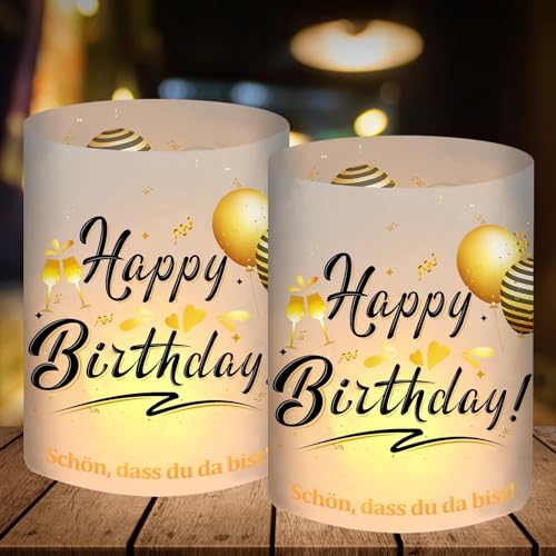 12 Windlicht Tischdeko Geburtstag, Happy Birthday Deko Schwarz Gold, Tischdekoration, Geburtstagsdeko Frauen Mann Mädchen Junge Kinder, Tisch Birthday Decorations, für Teelichter/Kerzen von SupreLuck