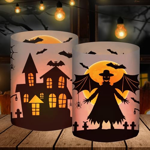 12 Windlicht Tischdeko Halloween Deko Tisch, Halloween Deko Innen Outdoor Garten, Gruselig Fledermaus/Spinne/Vogelscheuche Halloween Deko Kinder Geburtstag Party Set, für Teelichter oder Kerzen von SupreLuck