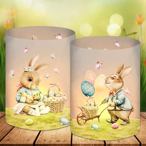 12 Windlicht Tischdeko Ostern, Ostern Deko Tisch, Modern Ostern Dekoration, Frühlingsdeko Osterdeko Innen, Deko Frühling, Osterdekoration Grün, Geeignet für Teelichter oder Kerzen von SupreLuck