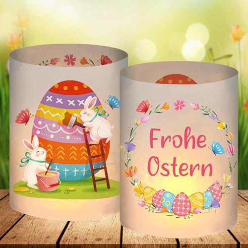 12 Windlicht Tischdeko Ostern, Ostern Deko Tisch, Deko Frühling, Modern Ostern Dekoration, Osterdeko Tischdeko, Frühlingsdeko Innen, Frohe Ostern Deko, Geeignet für Teelichter oder Kerzen von SupreLuck