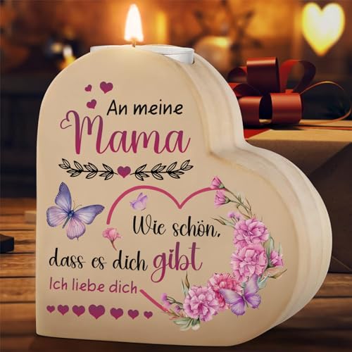 Geschenke für Mama, Herzförmige Kerzenständer Holz Mothers Day, Muttertagsgeschenk Kerze, Mutter Tag Personalisierte Coole Muttertagsgeschenke & Beste Mama Geschenk & Mama Geschenk Geburtstag von SupreLuck