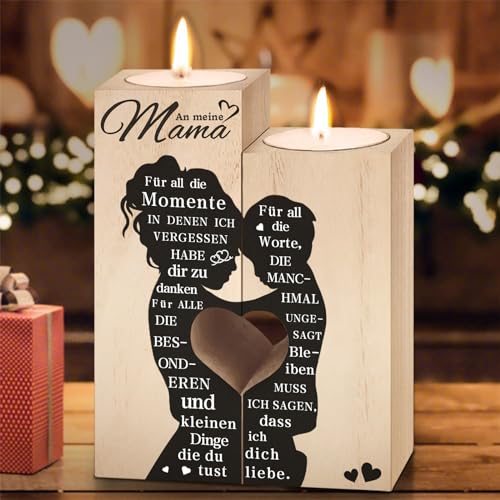 Geschenke für Mama - Kerzenständer Holz, Personalisierte Geschenke Mama Muttertagsgeschenk Kerze, Beste Mama Geschenk, Geschenk für Mutter, Geschenke zum Muttertag Geburtstag von SupreLuck