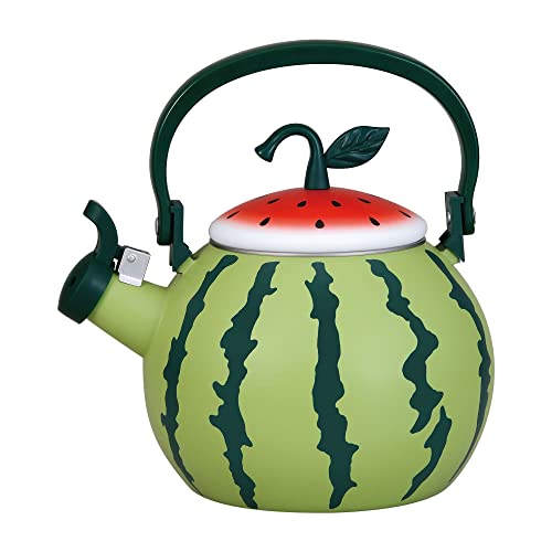 Supreme Housewares Watermelon Whistling Teakettle Pfeifender Teakessel, Emaille-auf-Stahl, Wassermelone Ver 1, 1.7 Quarts von Supreme Housewares