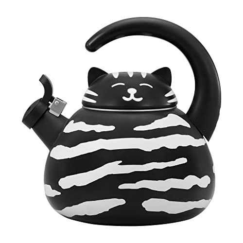 Teekanne mit Teekanne aus Emaille, Wasserkocher, Wasserkocher, 2,2 Liter - Gourmet Art Black Cat Design von Supreme Housewares